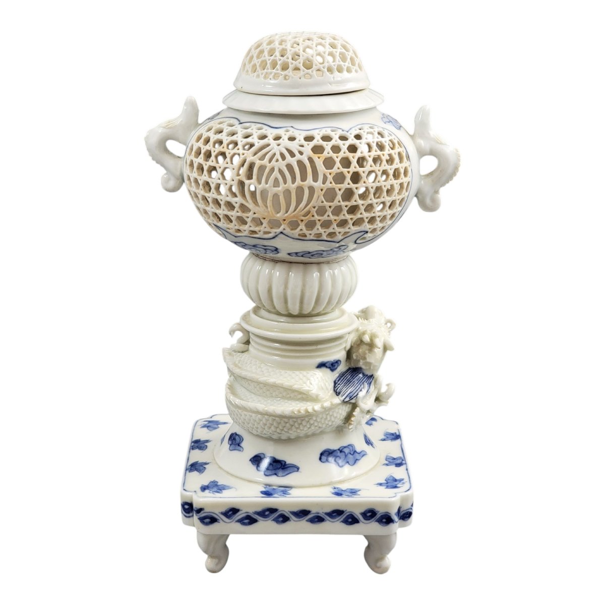 Hirado Blue And White Porcelain Koro With Dragon, Meiji Japan, C.1880-photo-3