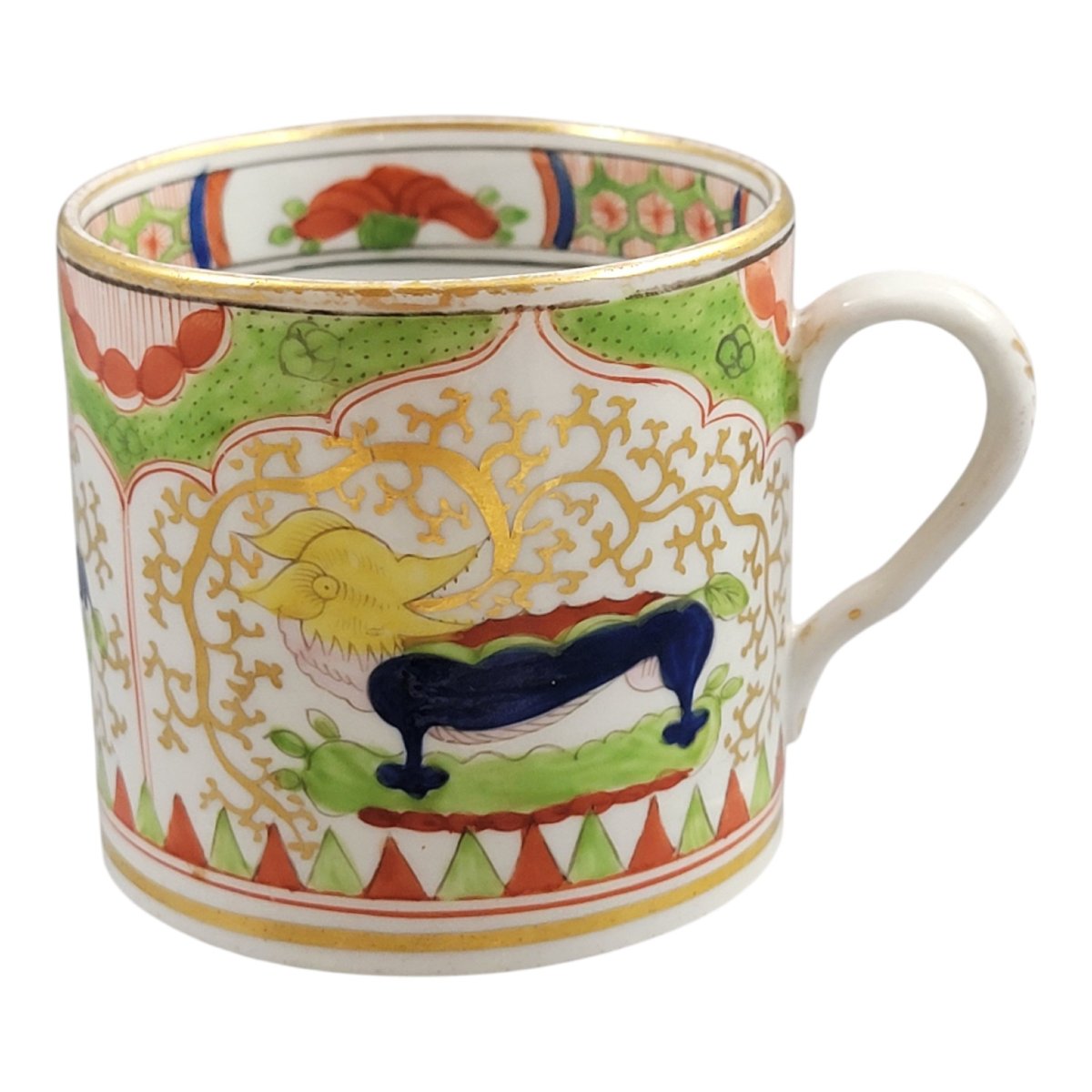 Early 19th Century Worcester Porcelain Coffee Cup And Saucer, Dragon In Compartments-photo-2