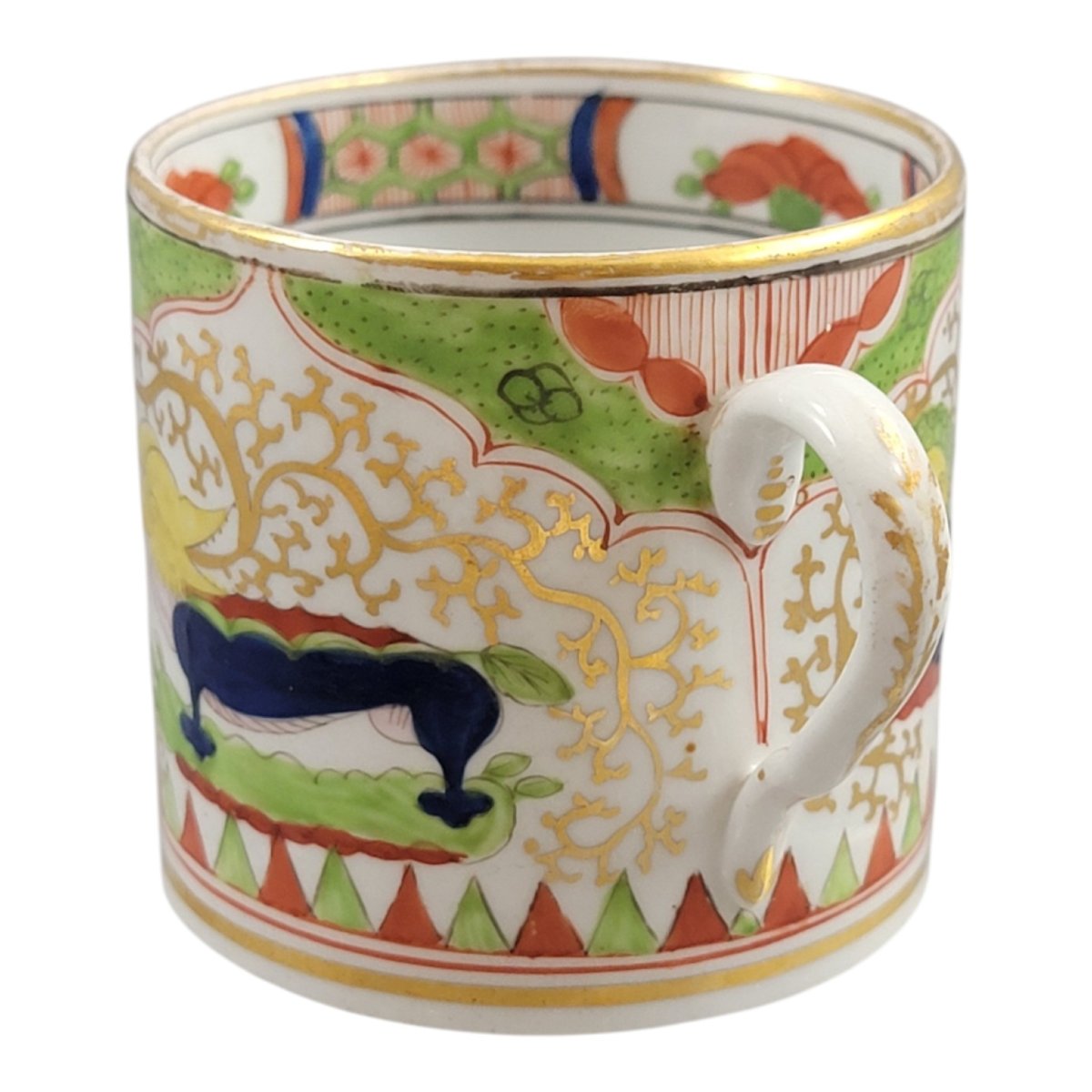 Early 19th Century Worcester Porcelain Coffee Cup And Saucer, Dragon In Compartments-photo-3