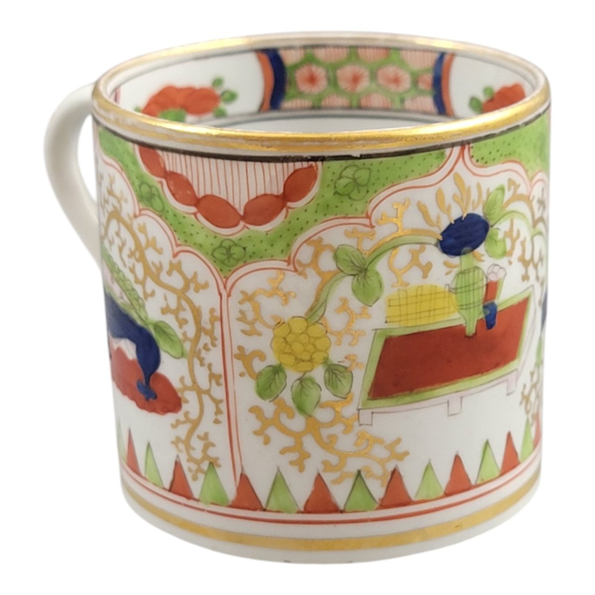 Early 19th Century Worcester Porcelain Coffee Cup And Saucer, Dragon In Compartments-photo-1