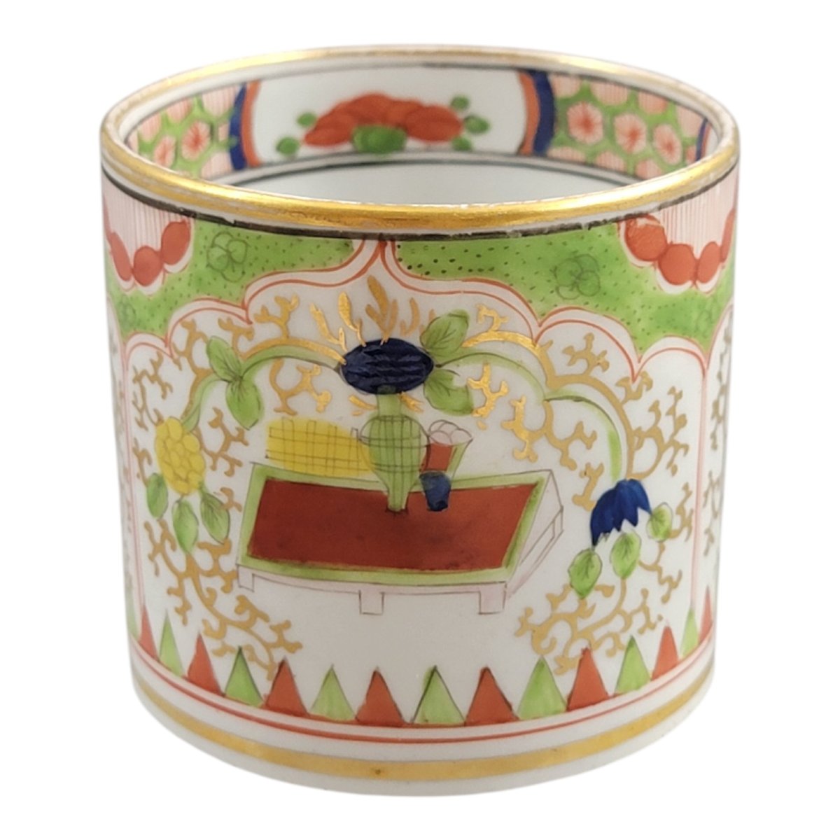 Early 19th Century Worcester Porcelain Coffee Cup And Saucer, Dragon In Compartments-photo-2