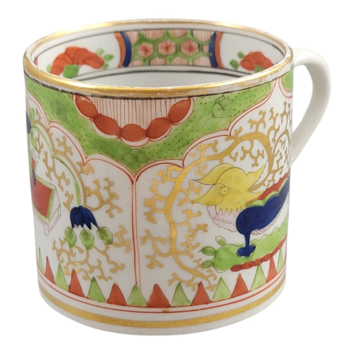 Early 19th Century Worcester Porcelain Coffee Cup And Saucer, Dragon In Compartments-photo-3