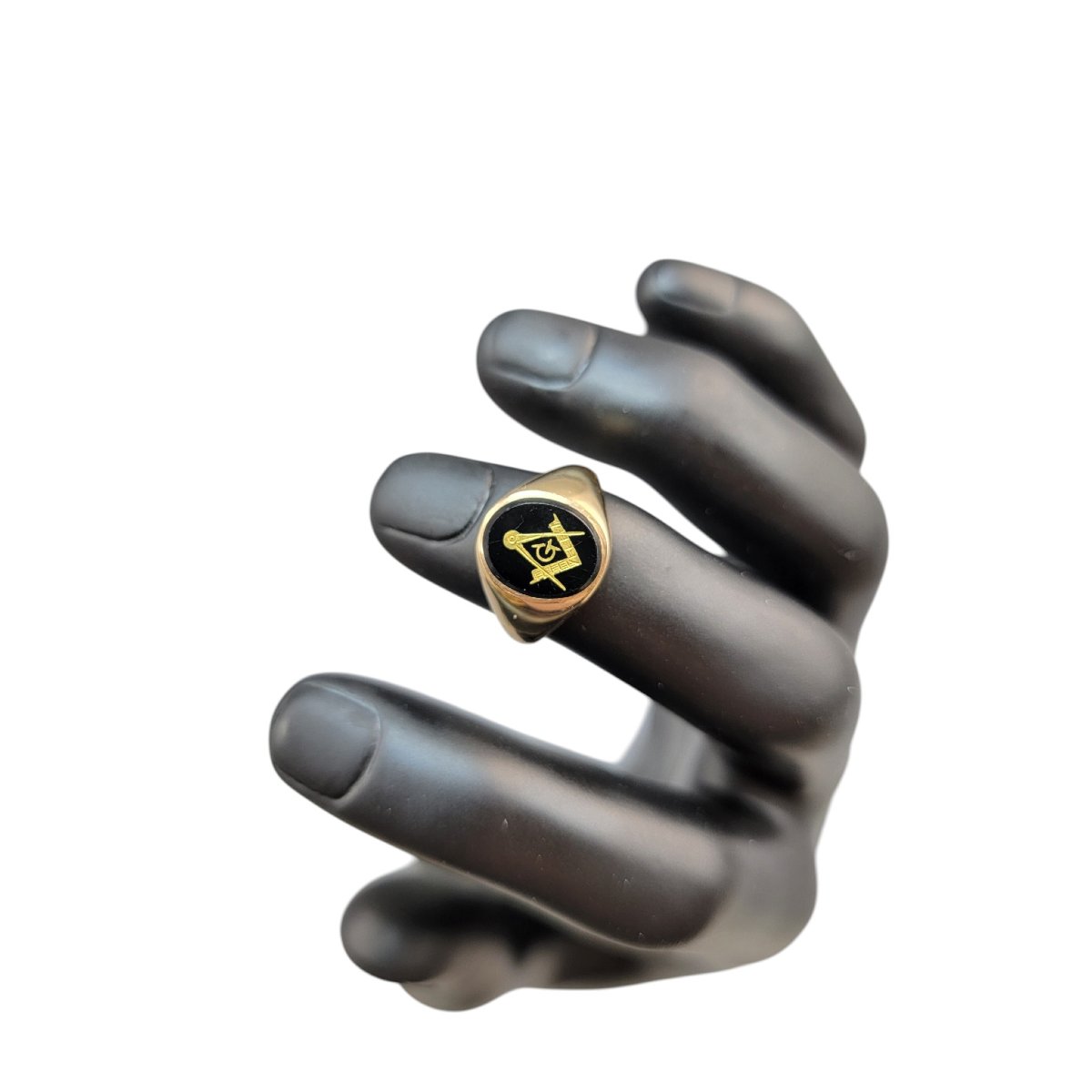 British Masonic Signet Ring In 9ct Gold With Onyx, Birmingham 1976-photo-2