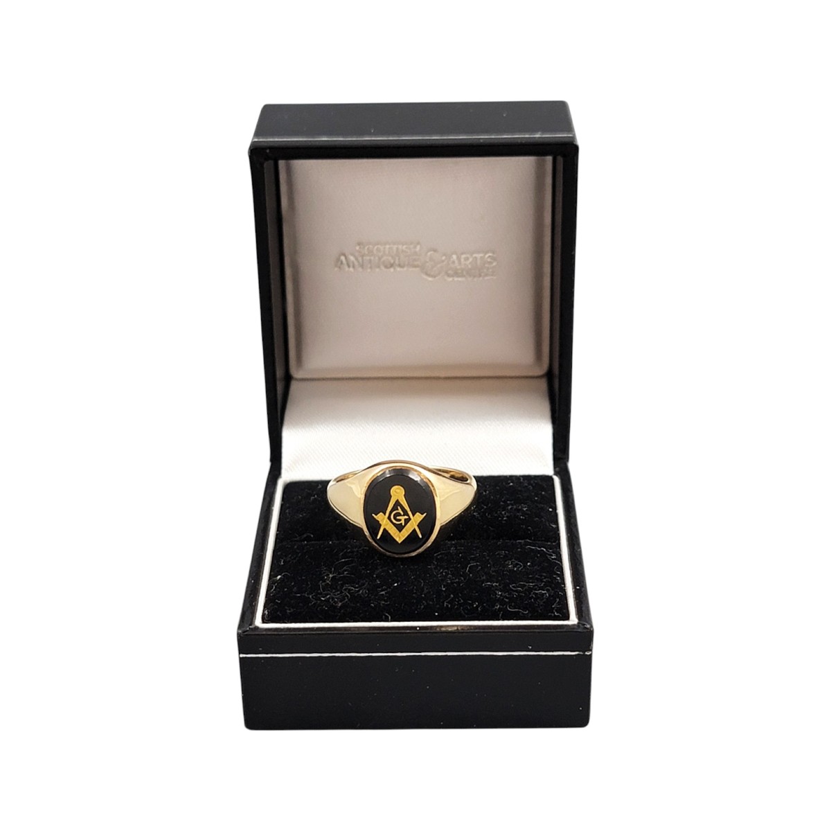 British Masonic Signet Ring In 9ct Gold With Onyx, Birmingham 1976