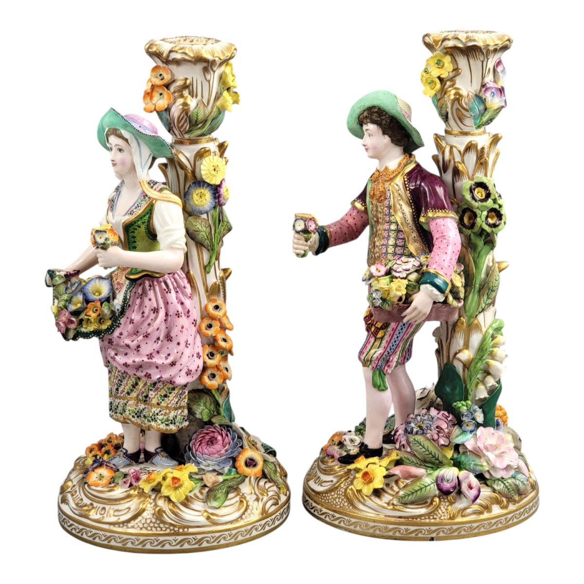 Paire de bougeoirs figuratifs en porcelaine de Minton, modèle No.192, vers 1835–1836-photo-2