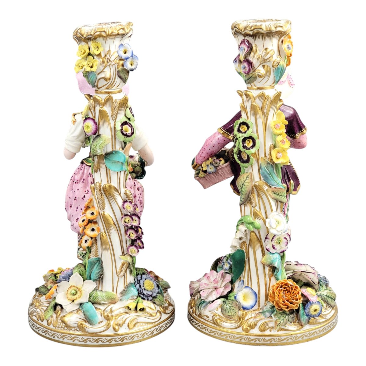 Paire de bougeoirs figuratifs en porcelaine de Minton, modèle No.192, vers 1835–1836-photo-3