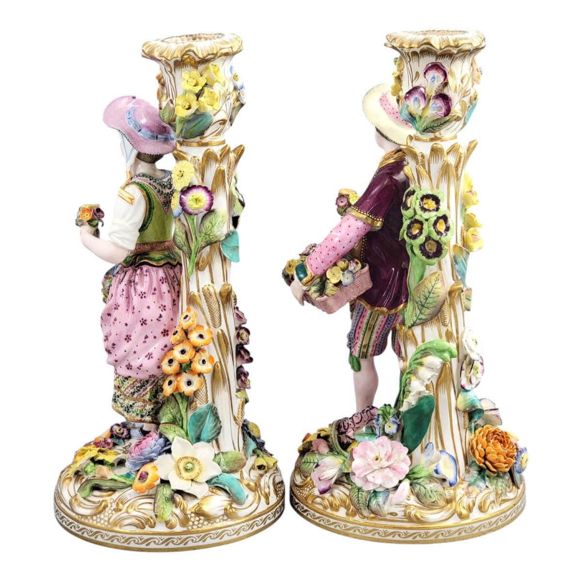 Paire de bougeoirs figuratifs en porcelaine de Minton, modèle No.192, vers 1835–1836-photo-1