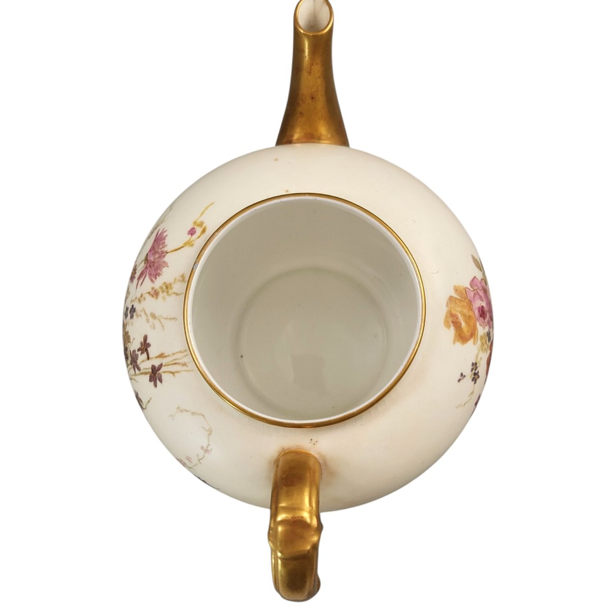 Service à thé Royal Worcester en porcelaine blush ivory, théière tasse et soucoupe, vers 1893-photo-6