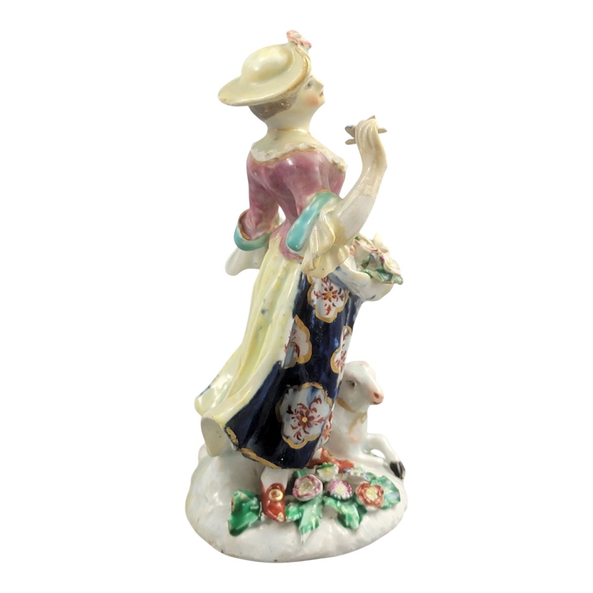 Figurine en porcelaine de Bow représentant une dame avec agneau et fleurs, vers 1760-photo-4