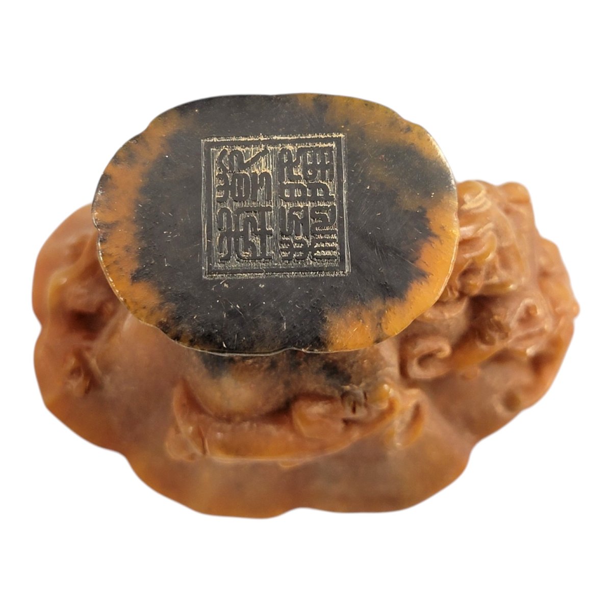 Chinese Carved Buffalo Horn Libation Cup With Wooden Stand-photo-3