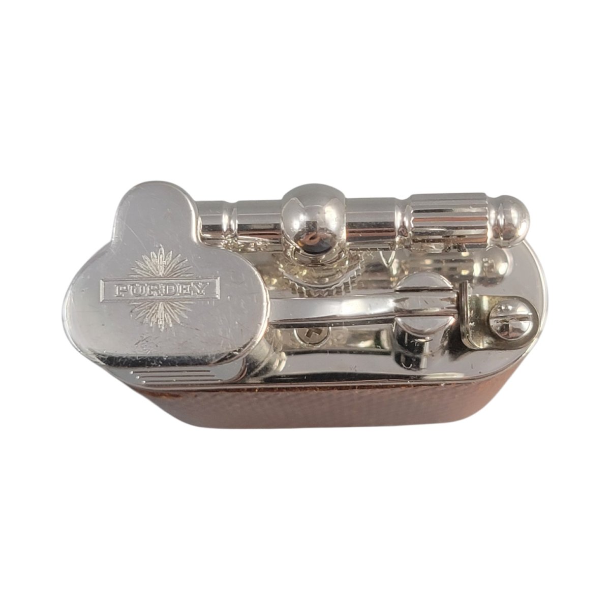 Alfred Dunhill For Purdey Gas Storm Lighter With Chequered Tan Leather Case-photo-1