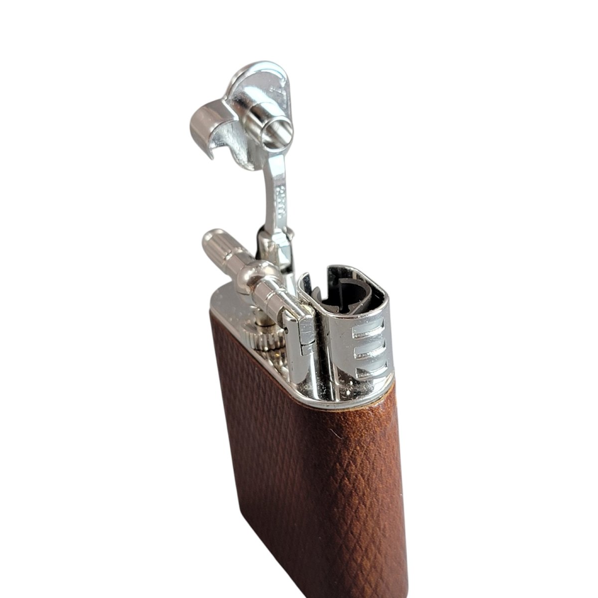 Alfred Dunhill For Purdey Gas Storm Lighter With Chequered Tan Leather Case-photo-3