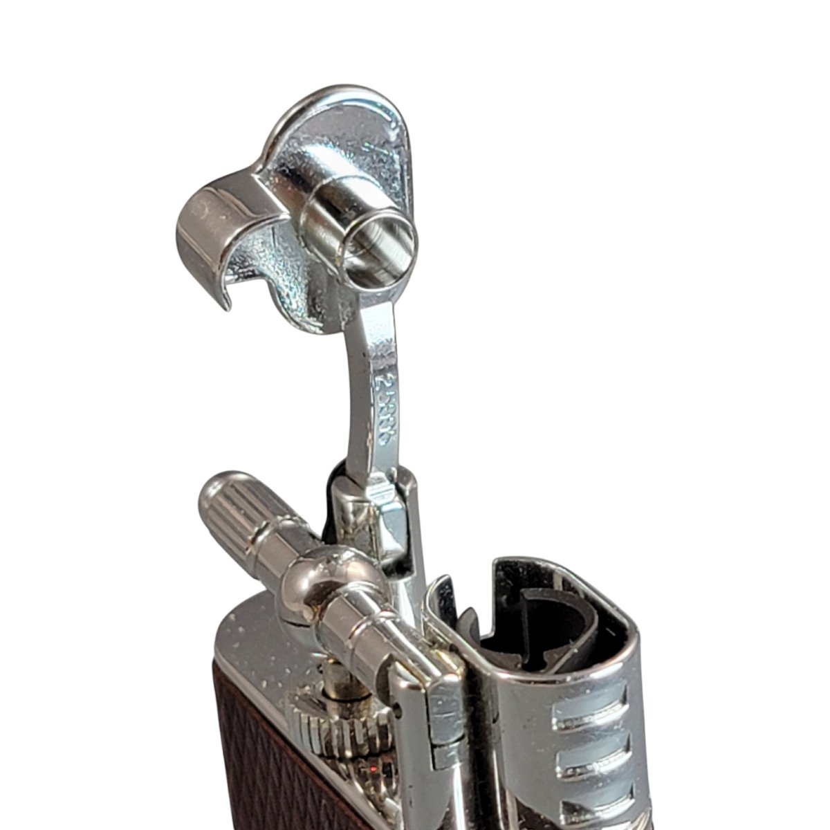 Alfred Dunhill For Purdey Gas Storm Lighter With Chequered Tan Leather Case-photo-4