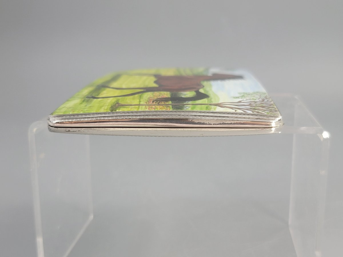 Étui à cigarettes en argent, cheval émaillé, Birmingham 1917-photo-5