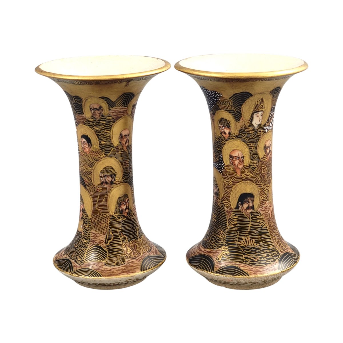 Paire de vases satsuma japonais Hododa à décor de rakan et dragon-photo-3