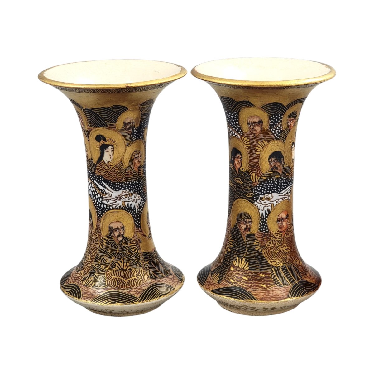Paire de vases satsuma japonais Hododa à décor de rakan et dragon-photo-3