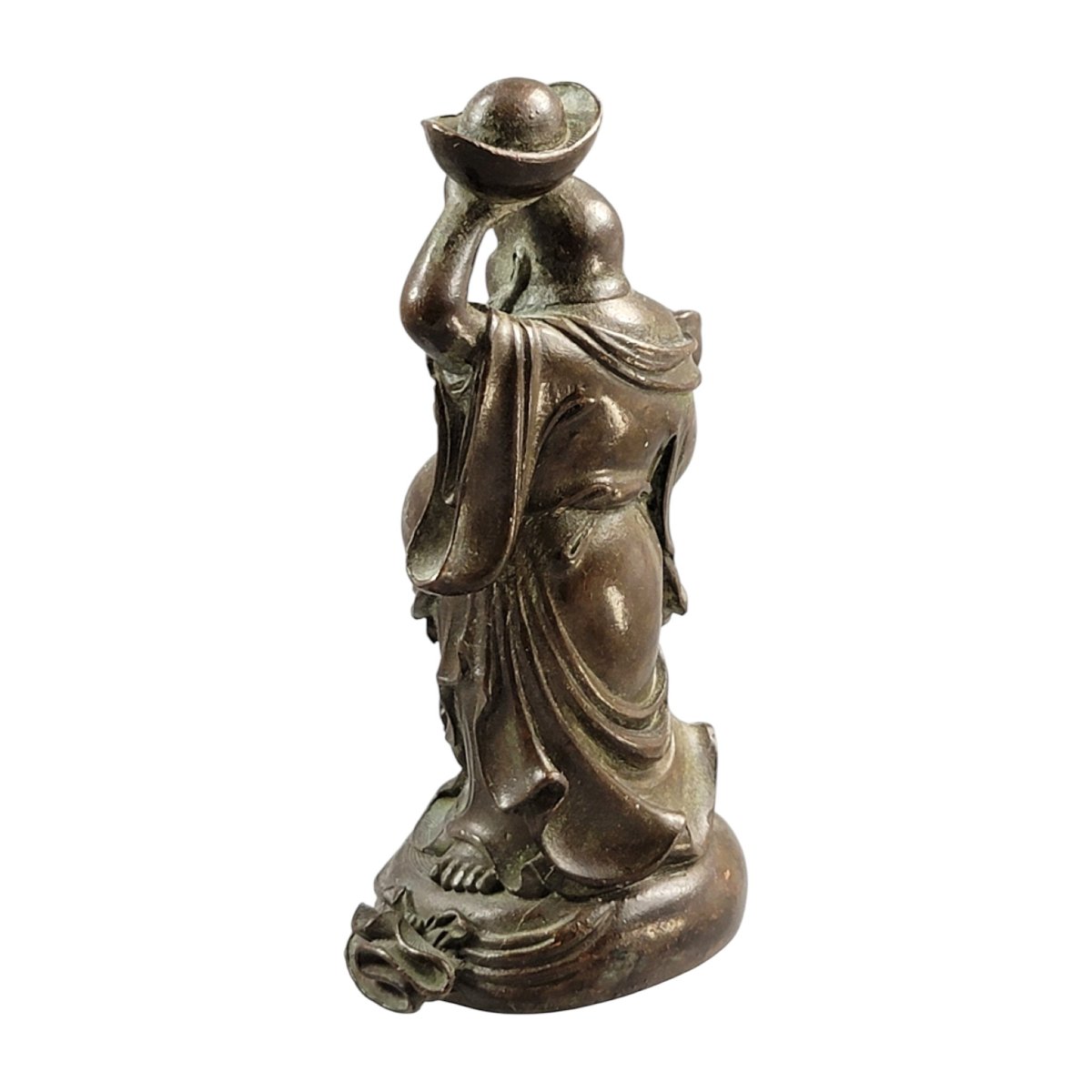 Statuette en bronze de Budai avec yuanbao et sceptre ruyi, vers 1900-photo-3