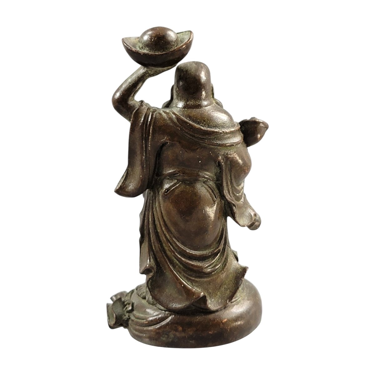 Statuette en bronze de Budai avec yuanbao et sceptre ruyi, vers 1900-photo-4