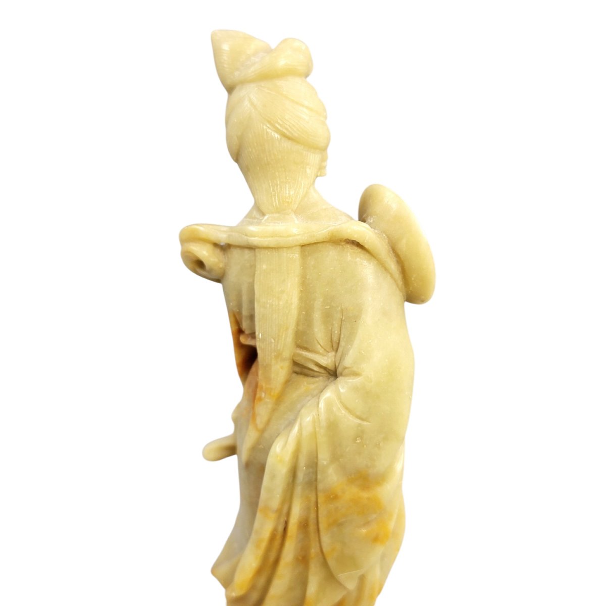 Figure chinoise en stéatite représentant Guanyin à l’éventail rond-photo-3