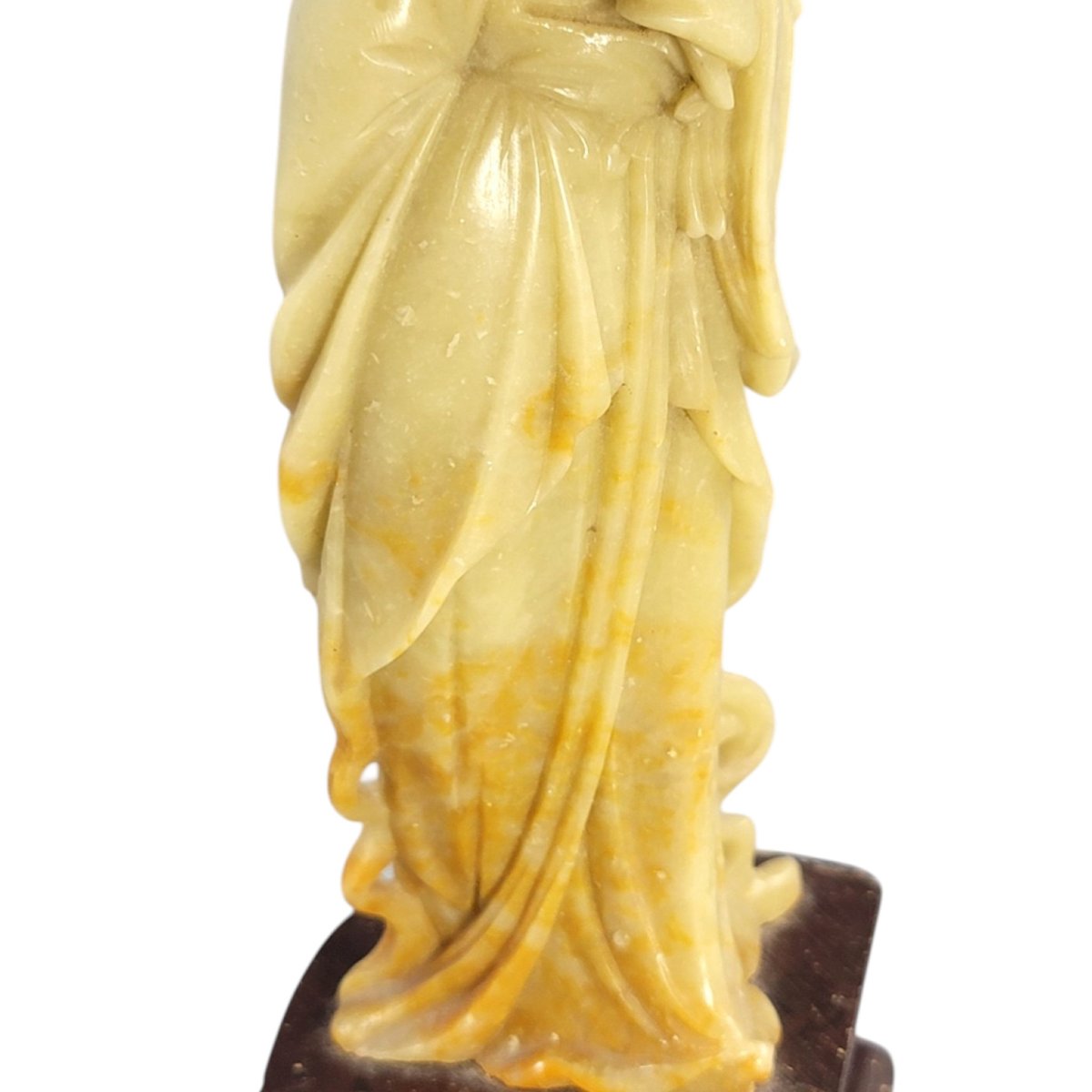 Figure chinoise en stéatite représentant Guanyin à l’éventail rond-photo-5