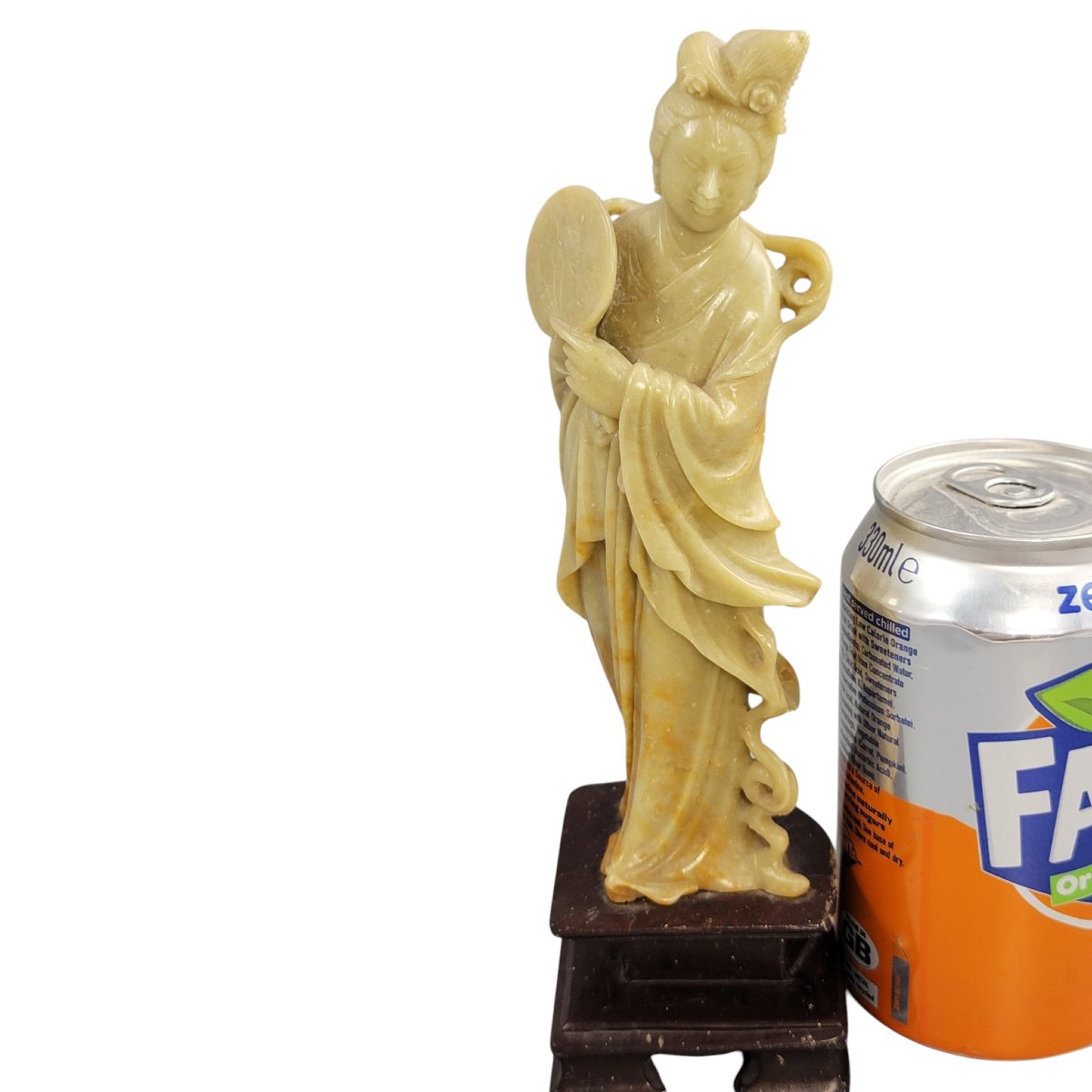 Figure chinoise en stéatite représentant Guanyin à l’éventail rond-photo-7