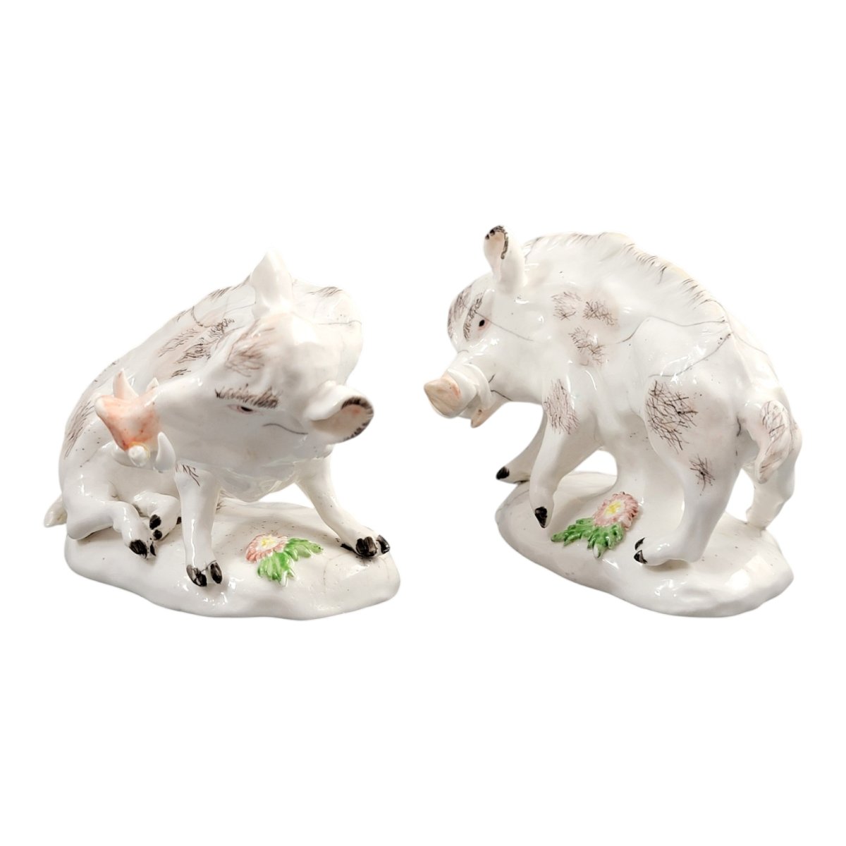 Early Derby Porcelain Pair Of Wild Boars Model B1 C.1755-photo-2