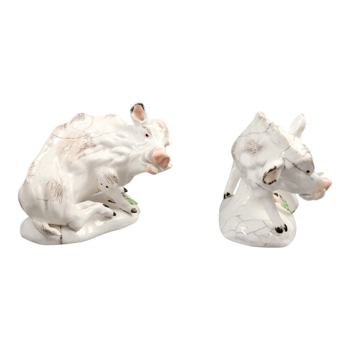 Early Derby Porcelain Pair Of Wild Boars Model B1 C.1755-photo-1