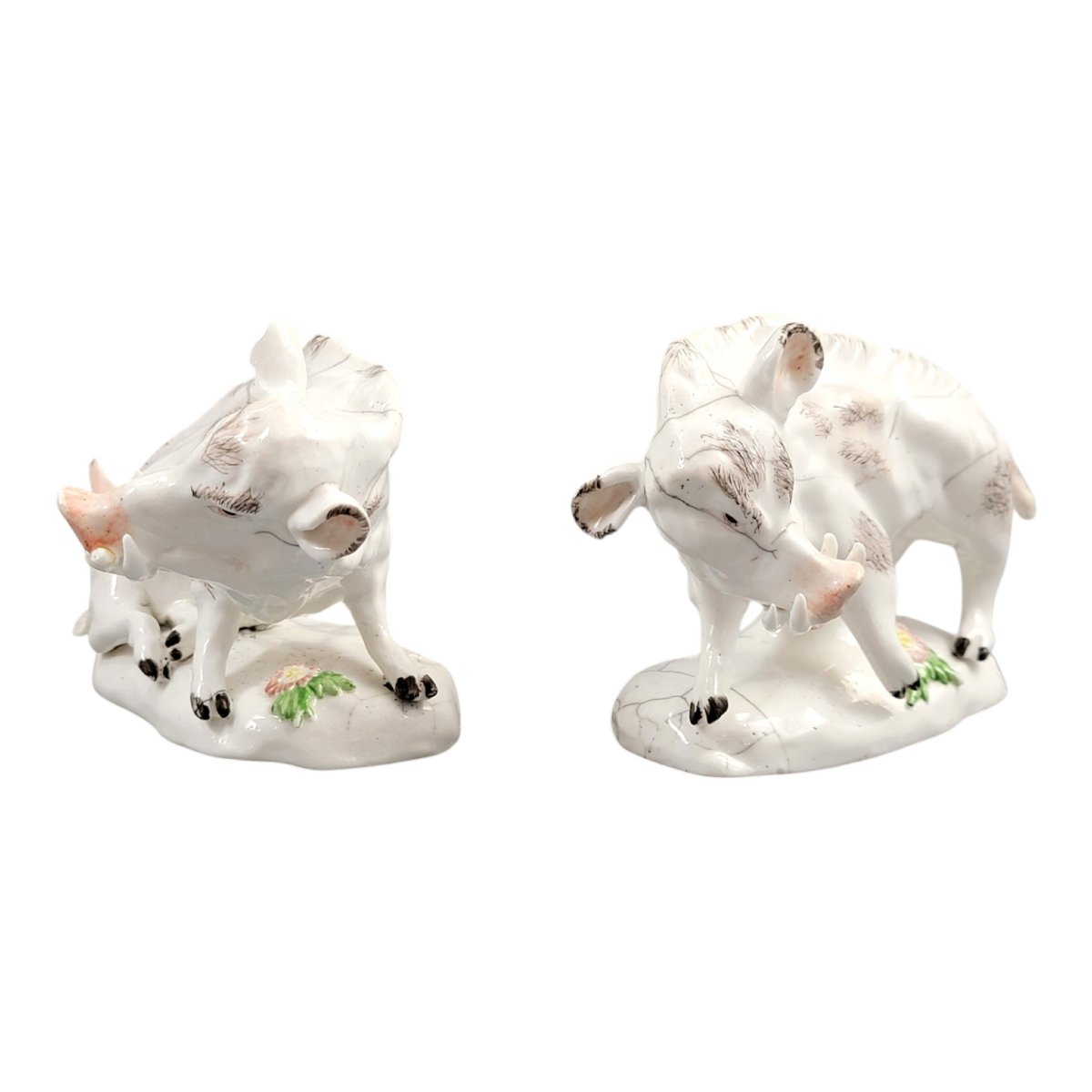 Early Derby Porcelain Pair Of Wild Boars Model B1 C.1755-photo-2