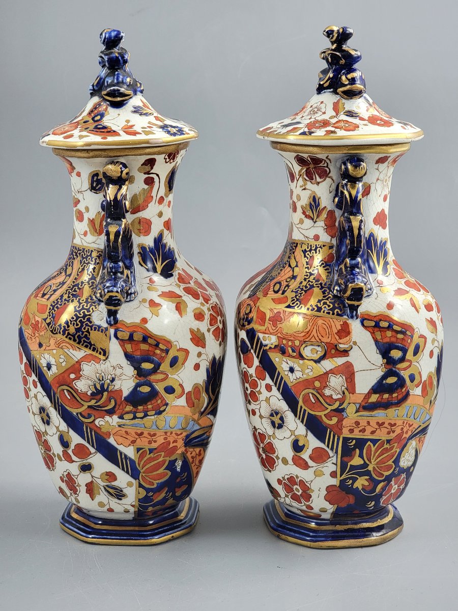Pair Of Ridgways Old Derby Porcelain Vases With Covers, England, C. 1891–1910-photo-2