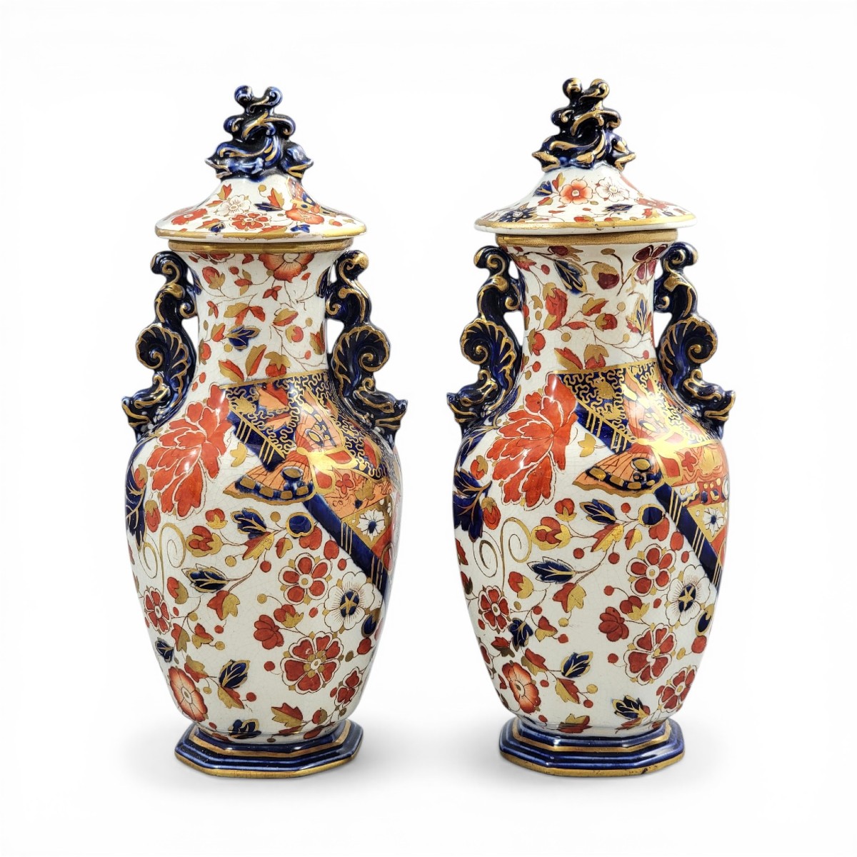 Pair Of Ridgways Old Derby Porcelain Vases With Covers, England, C. 1891–1910