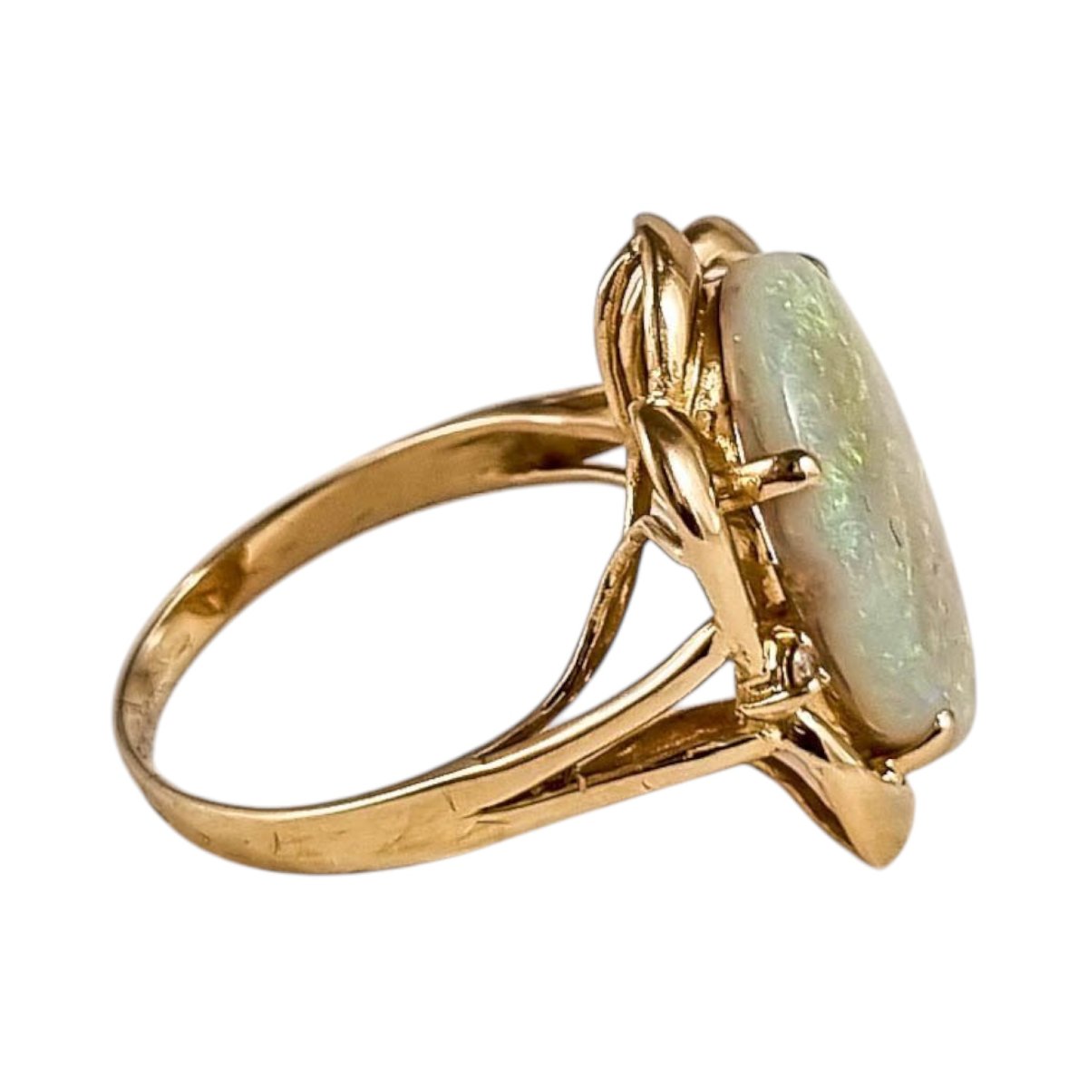 Bague en or jaune 14 carats, opale solide et diamants, XXe siècle-photo-1