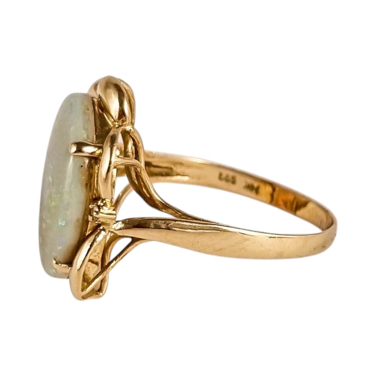 Bague en or jaune 14 carats, opale solide et diamants, XXe siècle-photo-5