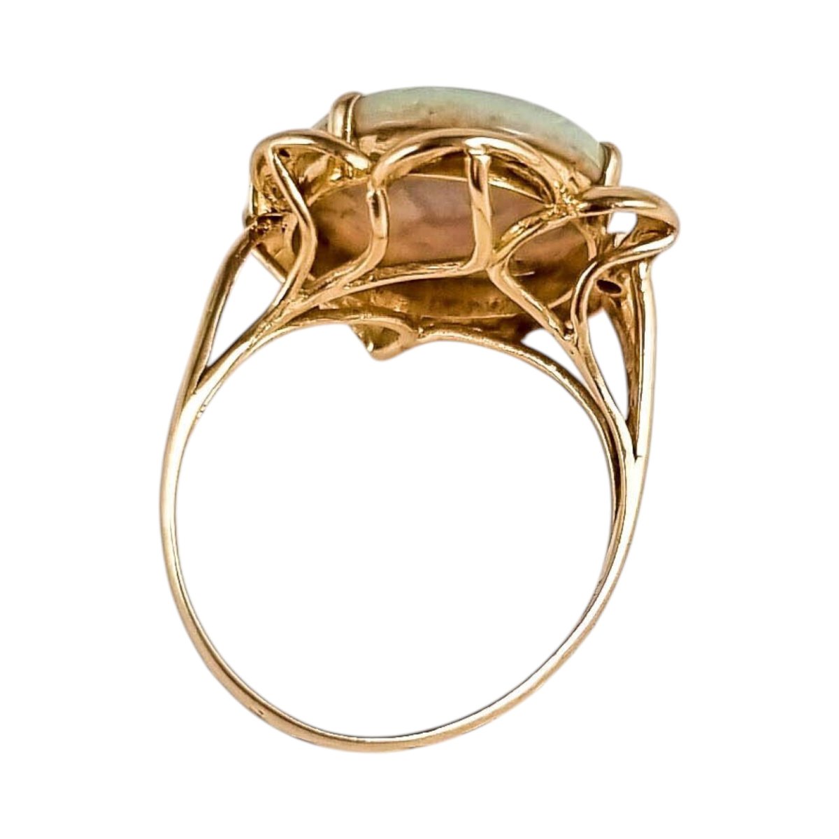 Bague en or jaune 14 carats, opale solide et diamants, XXe siècle-photo-7