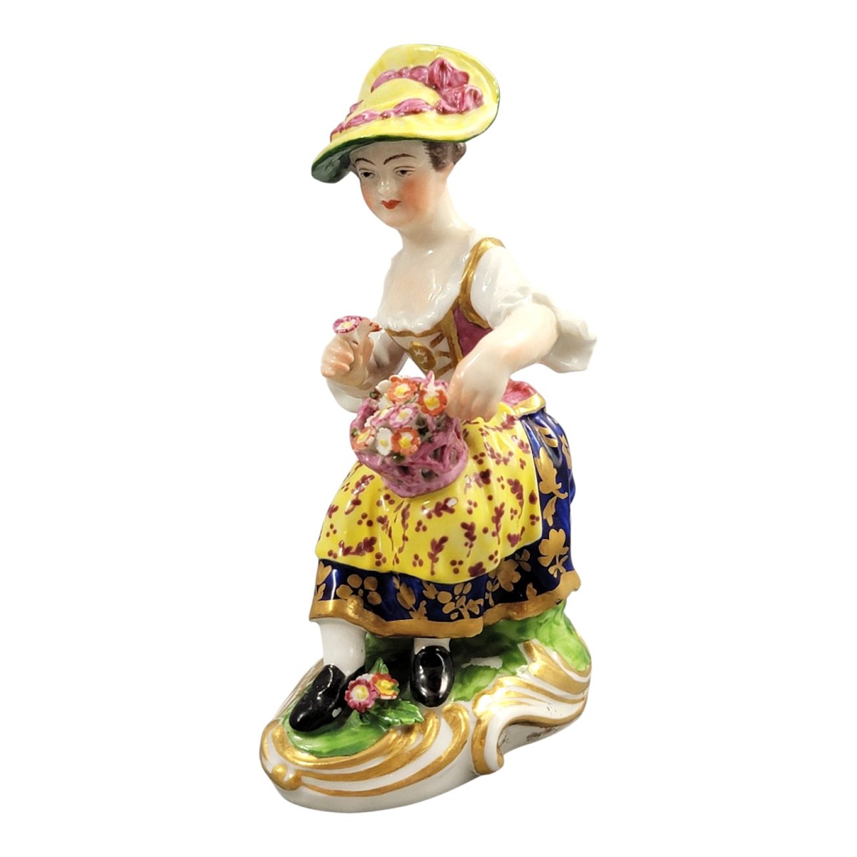 Figure ancienne en porcelaine de Derby, marchande de fleurs, modèle n° 8, vers 1780-1784-photo-1