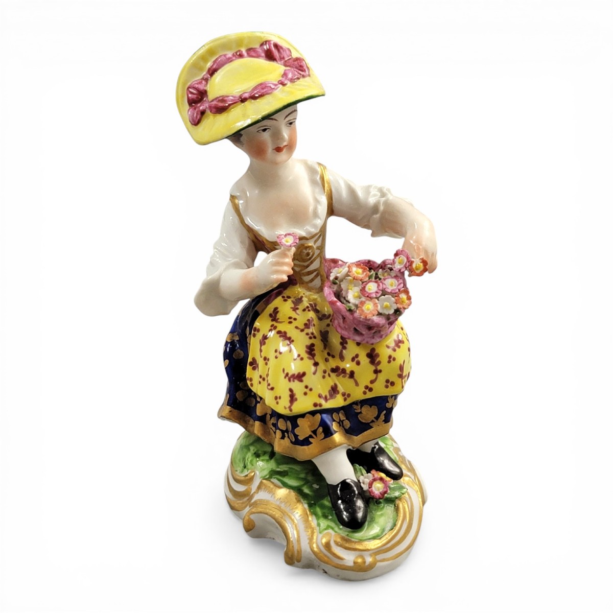 Figure ancienne en porcelaine de Derby, marchande de fleurs, modèle n° 8, vers 1780-1784
