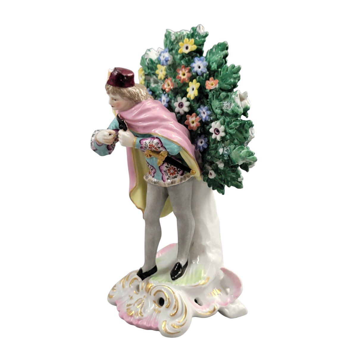 Figure en porcelaine Edmé Samson Paris, acteur avec masque, style Chelsea, vers 1860–1880-photo-2