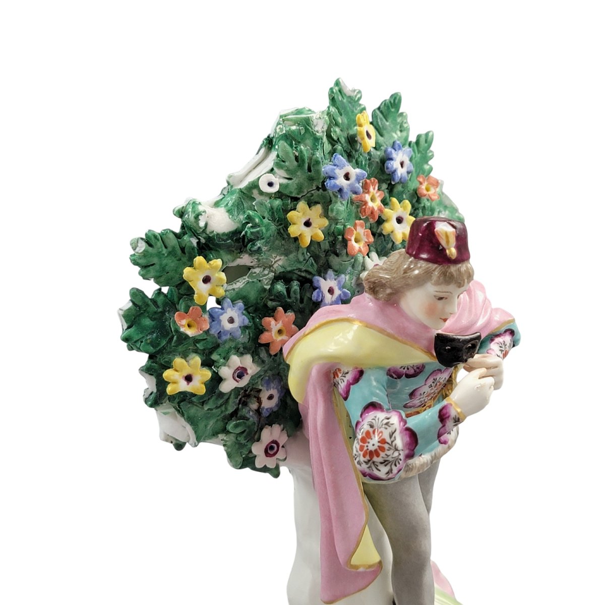 Figure en porcelaine Edmé Samson Paris, acteur avec masque, style Chelsea, vers 1860–1880-photo-7