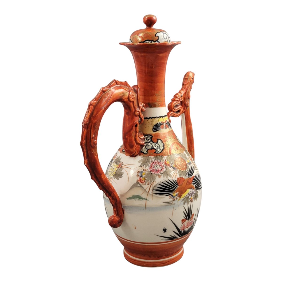 Kutani Porcelain Dragon And Phoenix Ewer, Japan, Late Meiji Period-photo-2