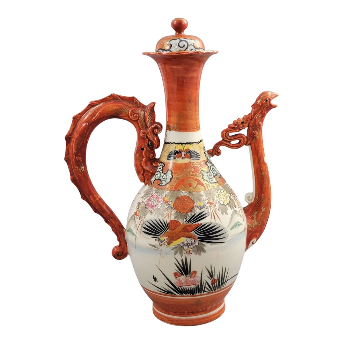 Kutani Porcelain Dragon And Phoenix Ewer, Japan, Late Meiji Period-photo-3