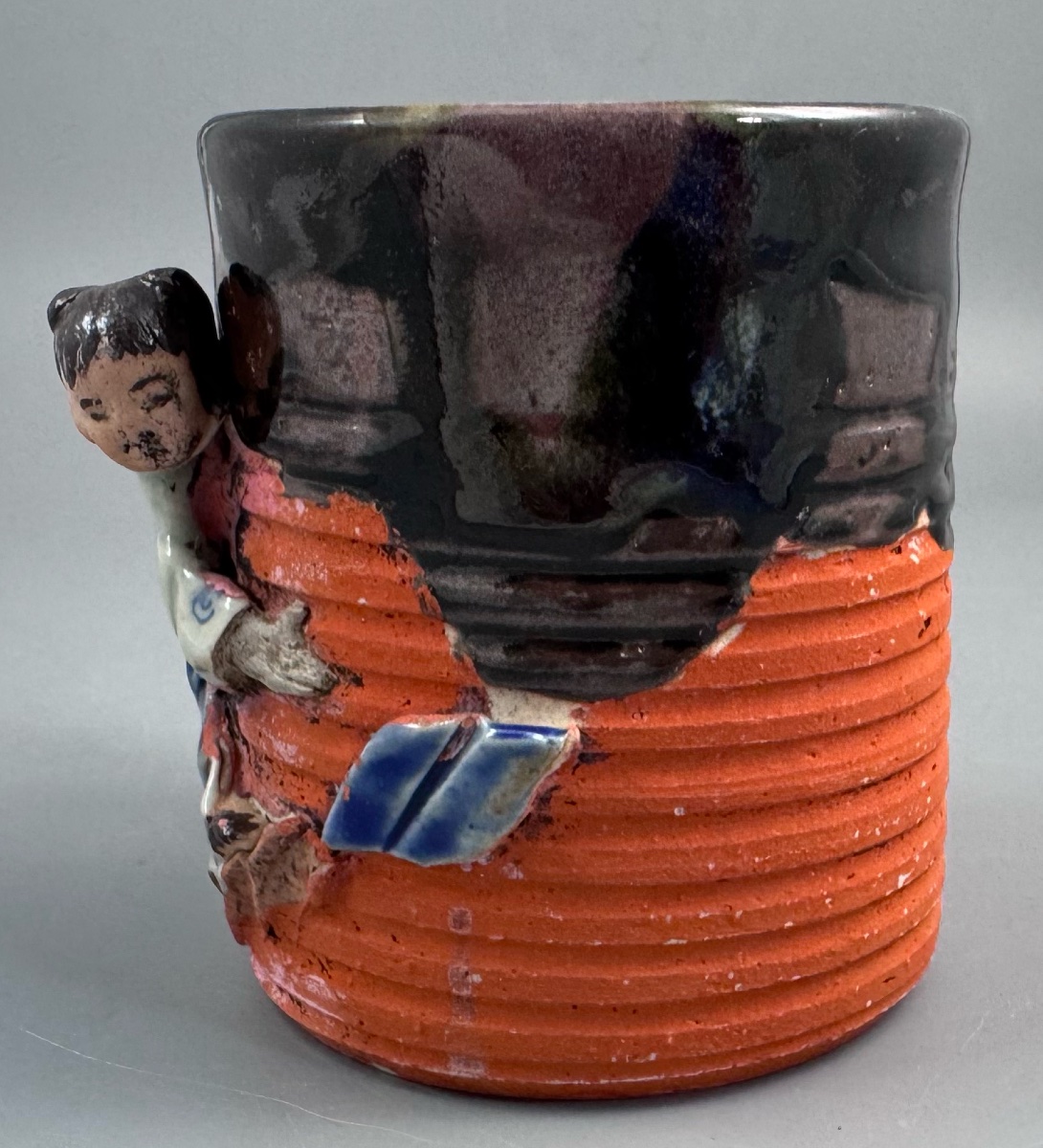 Chope Sumida Gawa japonaise au karako en relief, signée Kōko — époque Meiji / début Taishō-photo-2