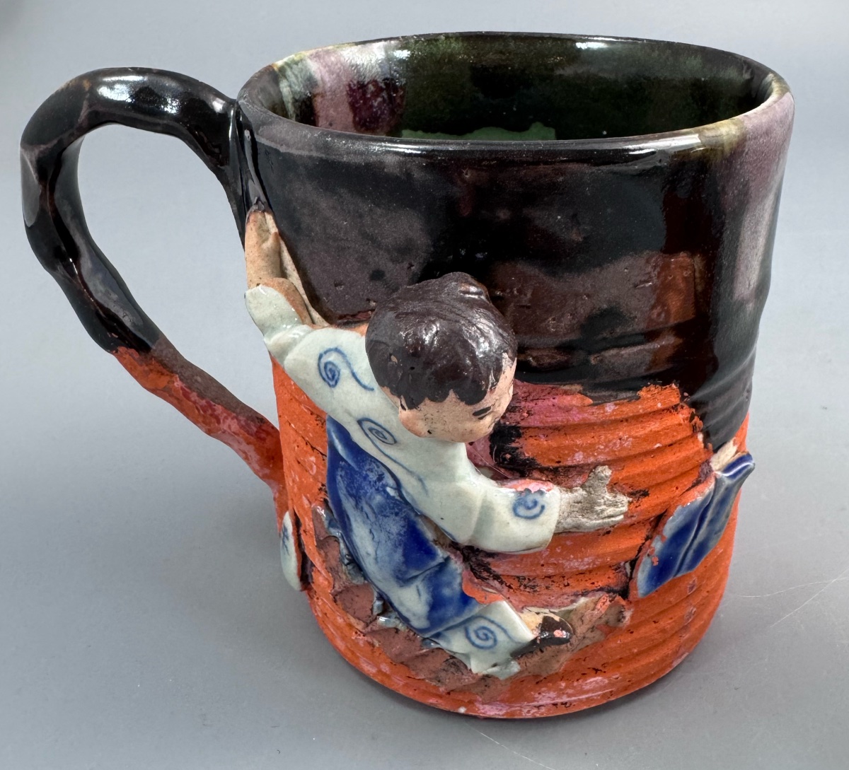 Chope Sumida Gawa japonaise au karako en relief, signée Kōko — époque Meiji / début Taishō-photo-4