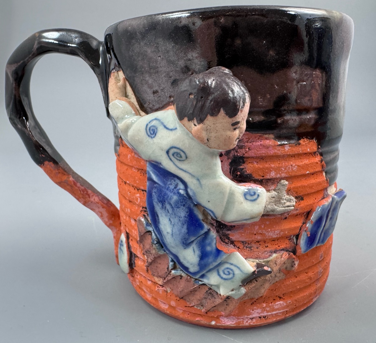 Chope Sumida Gawa japonaise au karako en relief, signée Kōko — époque Meiji / début Taishō-photo-5