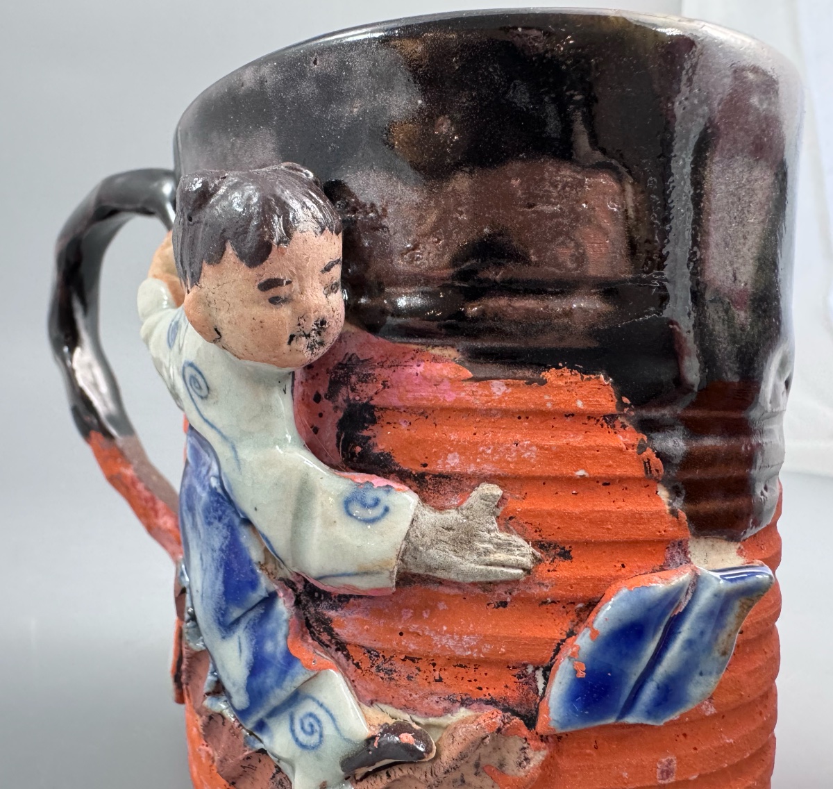 Chope Sumida Gawa japonaise au karako en relief, signée Kōko — époque Meiji / début Taishō-photo-6