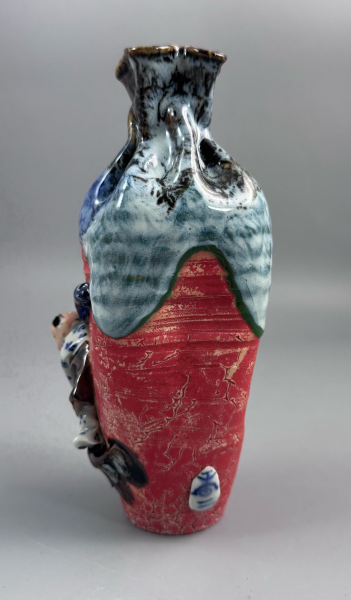 Vase balustre japonais en grès Sumida Gawa au karako en relief, signé Kōko — époque Meiji -photo-2