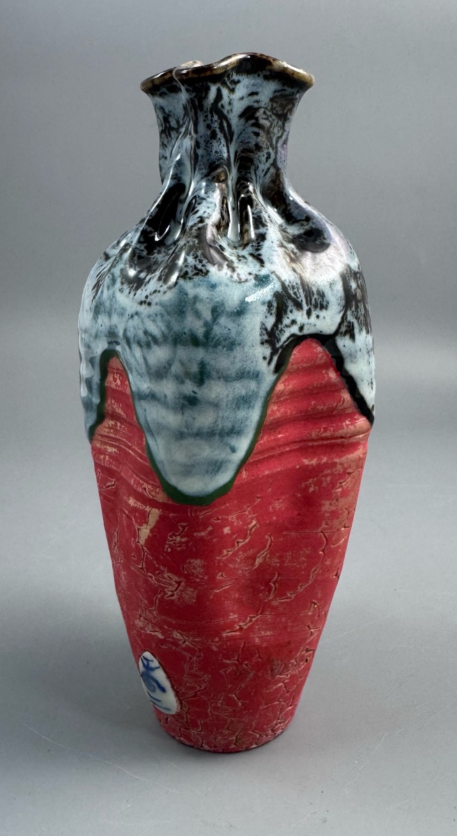 Vase balustre japonais en grès Sumida Gawa au karako en relief, signé Kōko — époque Meiji -photo-3