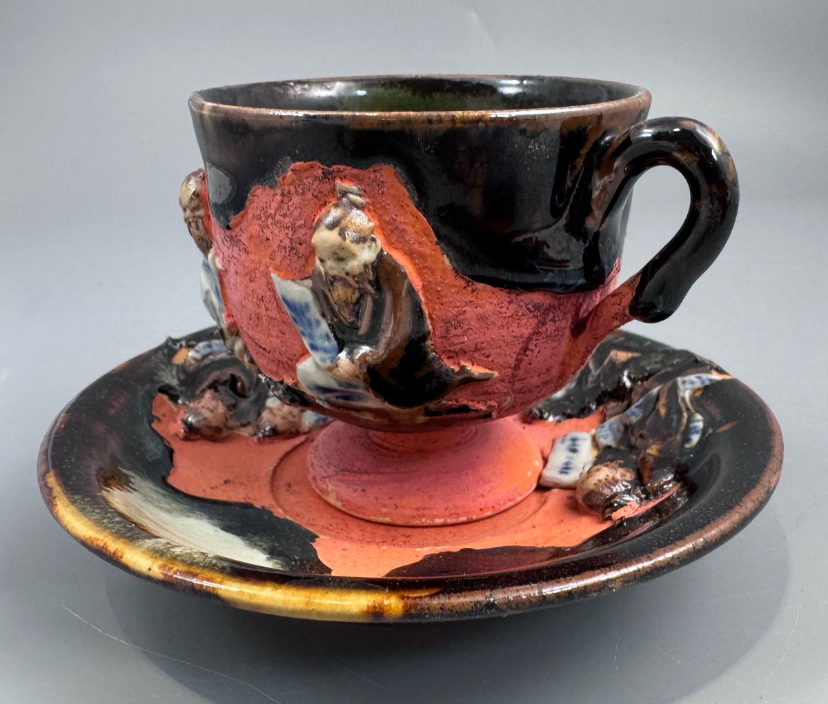 Japanese Sumida Gawa Cup And Saucer With Applied Sage Figures, Attributed To Ishiguro Kōko -photo-4