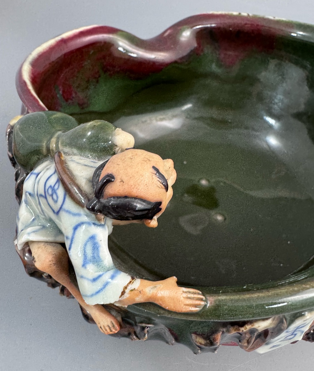 Sumida Gawa Pottery Suiban / Brush Washer With Two Climbing Figures, Signed Kōko, Meiji–taishō -photo-6