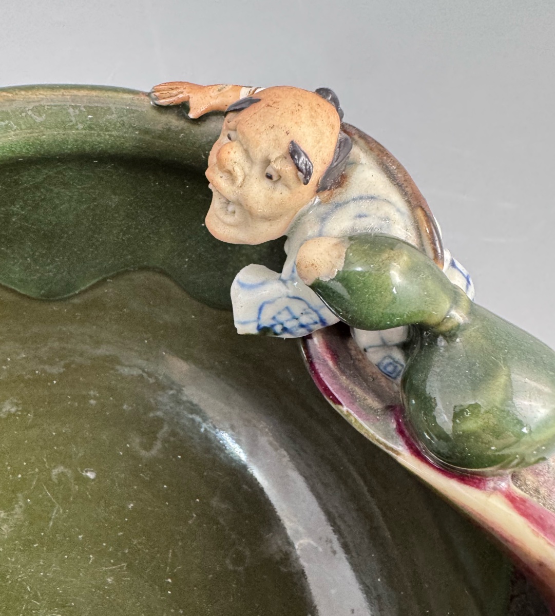 Sumida Gawa Pottery Suiban / Brush Washer With Two Climbing Figures, Signed Kōko, Meiji–taishō -photo-7