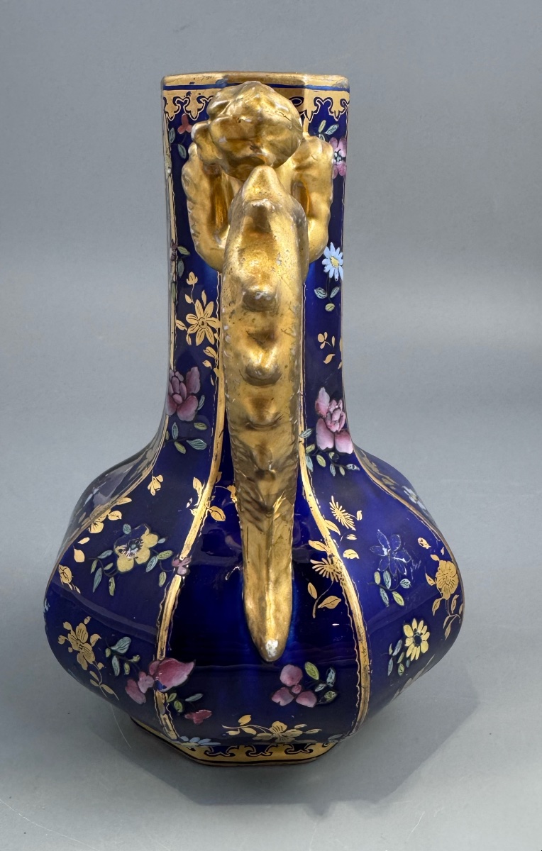 Aiguière Mason's Ironstone à décor chinoisant sur fond bleu cobalt, anse à grotesque-photo-4