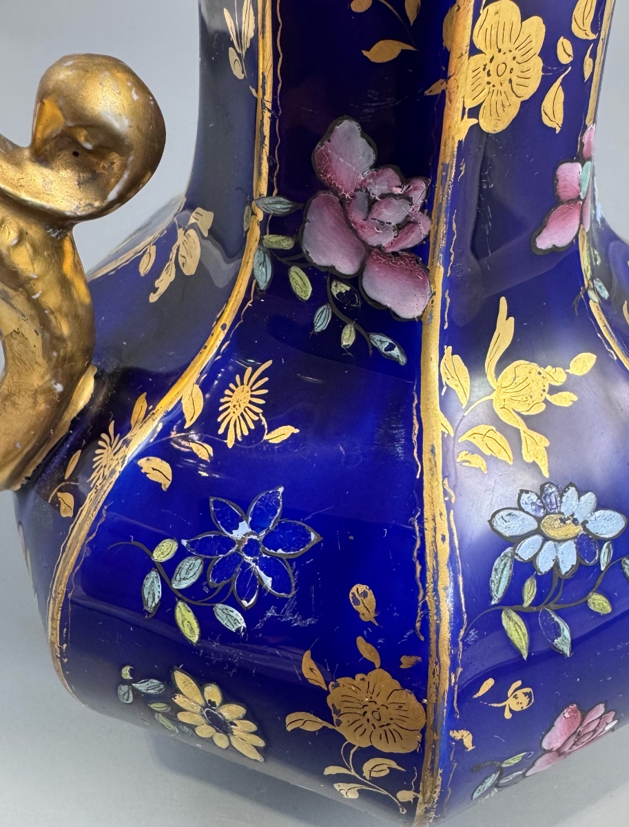 Aiguière Mason's Ironstone à décor chinoisant sur fond bleu cobalt, anse à grotesque-photo-4